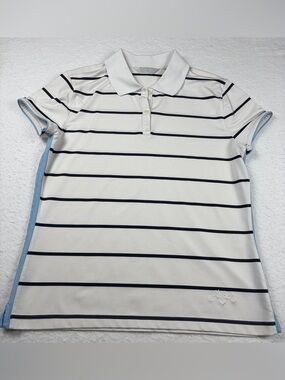 Callaway White Polo with Navy Stripe Accents and‎ light blue accents
